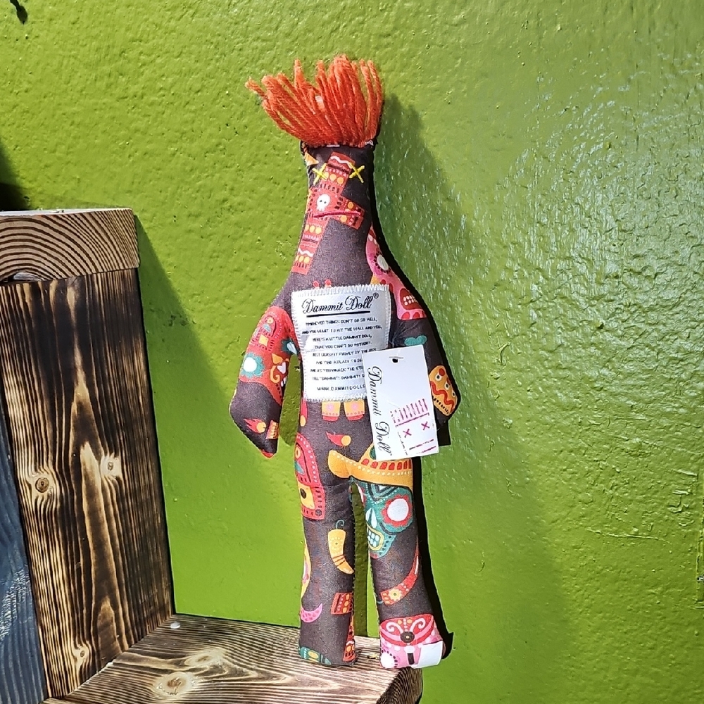Colorful Fabric Doll with Orange Hair